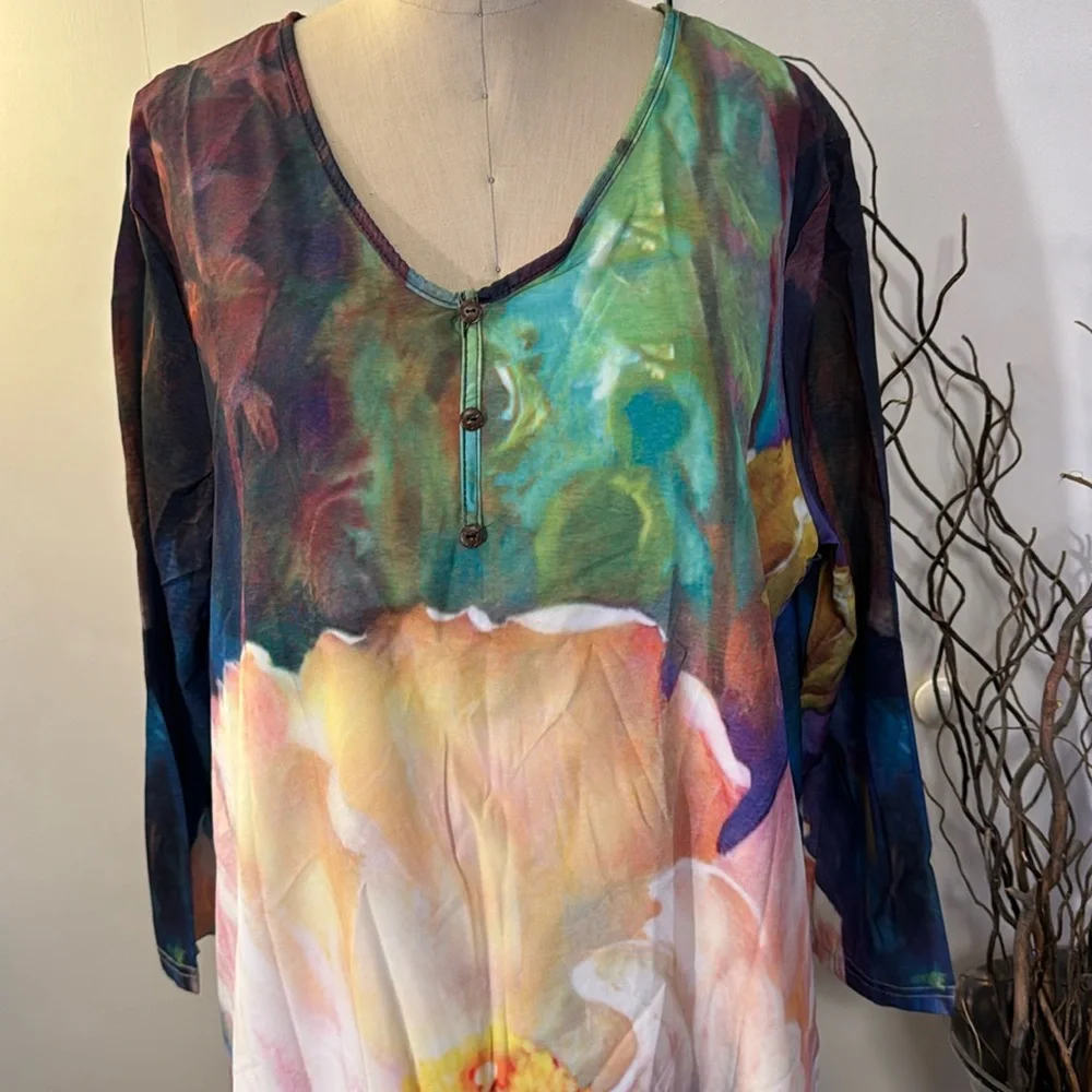 Floral colorful long sleeve maxi dress with button detail - Picture 2 of 6